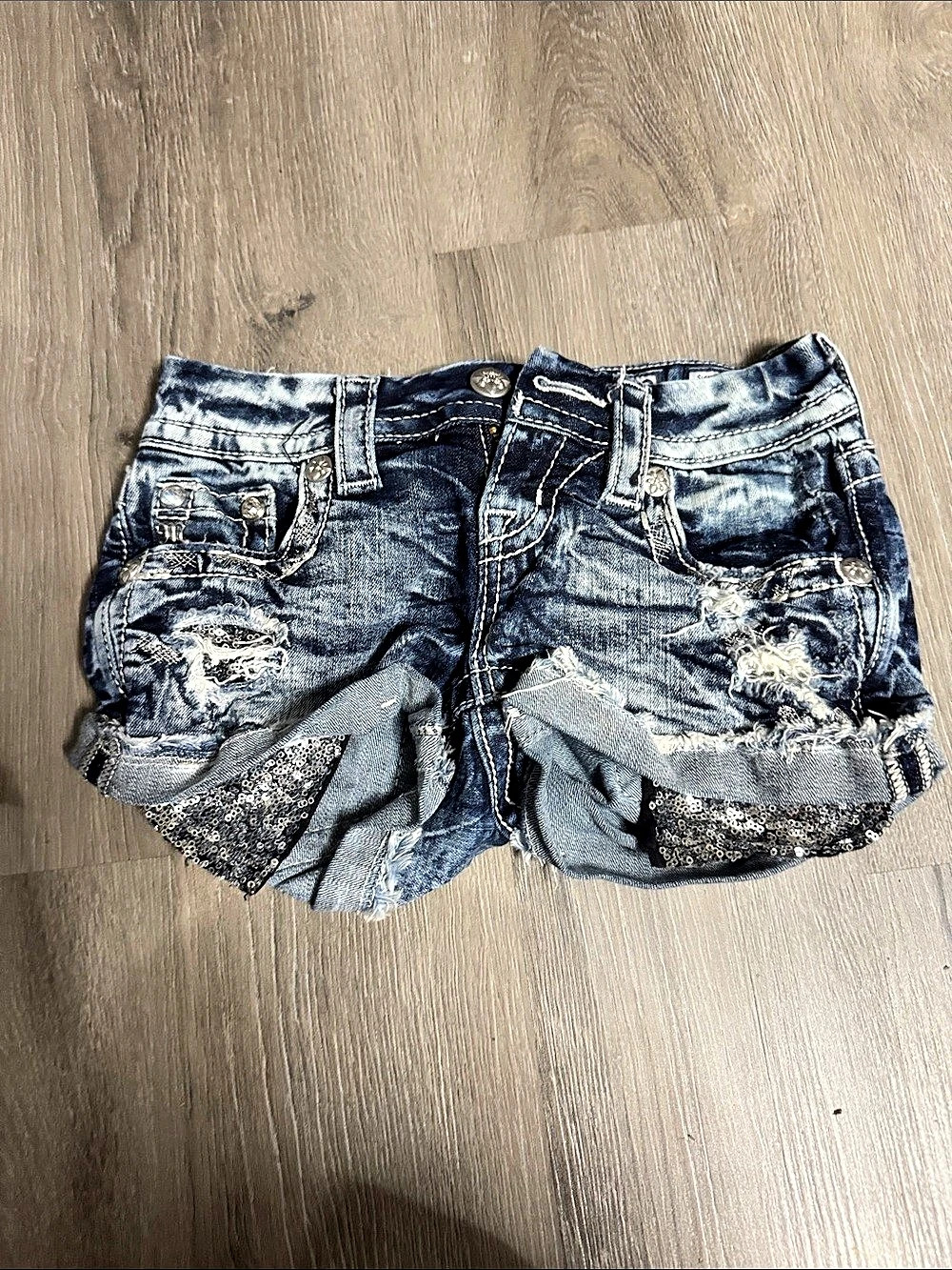 Miss Me Distressed Embellished Denim Jean Shorts Waist 22